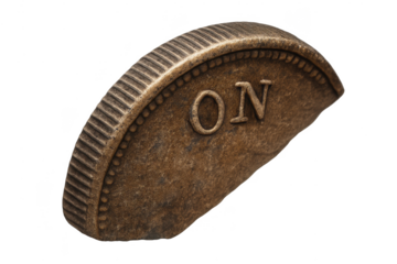 Old one cent coin with transparent background, antique penny isolated detail