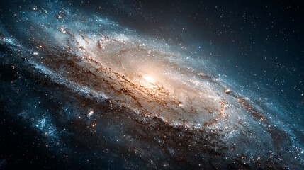 Fototapeta premium Galaxy shines with bright center, stars twinkle. Use for space concepts, science, backgrounds, astronomy, technology.