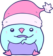 cute cartoon penguin wearing christmas hat in bright neon color