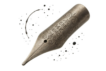 Elegant gold fountain pen isolated on a transparent background, detailed view