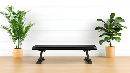 Weight Bench Gym Equipment in 3D Rendering with Steel Accents and Contemporary Style