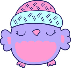 cute cartoon owl in hat in bright neon color