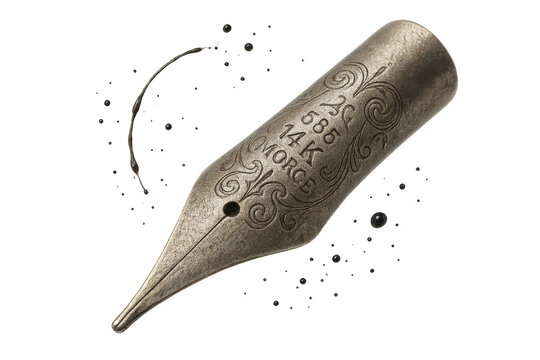 Elegant gold fountain pen isolated on a transparent background, detailed view