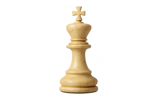 Ivory chess king piece isolated on transparent background, classic design