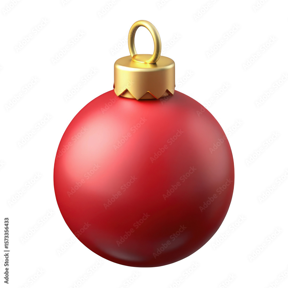 Poster a single red christmas bauble with a golden cap and loop isolated on transparent background