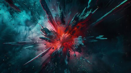 Abstract Explosion Background with Red and Teal Shards