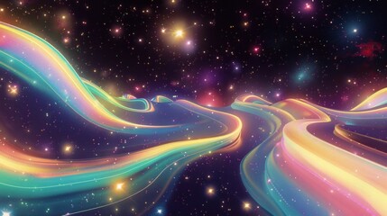 Cosmic Rainbow Road Background with Starry Night Sky