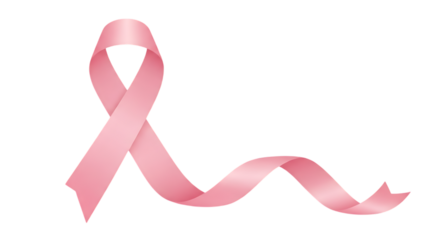 A flowing pink ribbon symbolizing breast cancer awareness isolated on transparent background