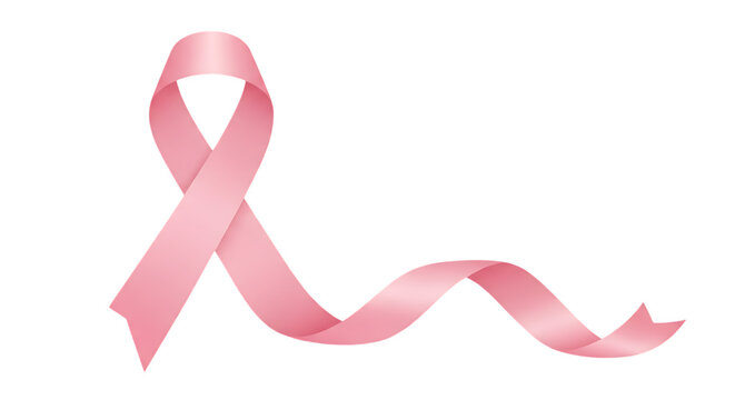 A flowing pink ribbon symbolizing breast cancer awareness isolated on transparent background
