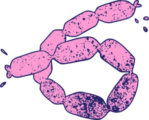 cartoon sausages in bright neon color