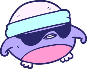 cool christmas robin cartoon with sunglasses in bright neon color