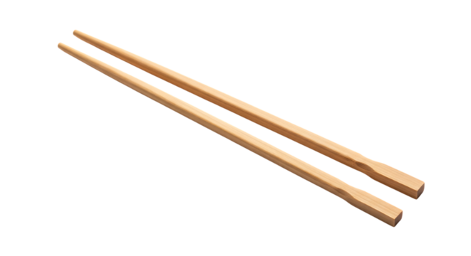 Pair of natural bamboo chopsticks for eating asian food isolated on transparent background