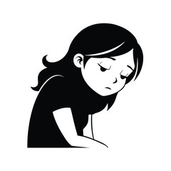 Sad Cartoon Girl Illustration – Black and White Emotional Drawing
