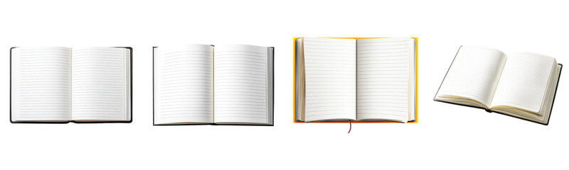 Set of open lined notebooks — Isolated on Transparent Background