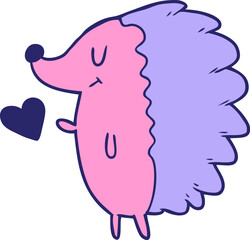 cute cartoon hedgehog in bright neon color