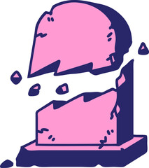 iconic tattoo style image of a broken grave stone in bright neon color