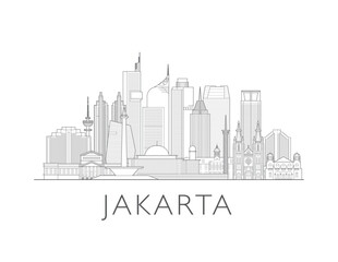 Jakarta, Indonesia, cityscape illustration skyline drawing