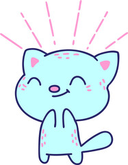 illustration of a traditional tattoo style happy cat in bright neon color