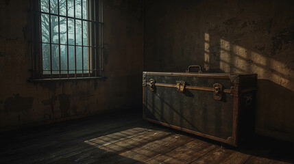 Eerie Vintage Trunk in an Abandoned Room