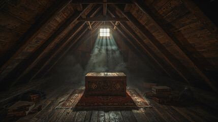 Mystical Attic with Treasure Chest and Sunlight