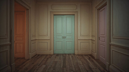Colorful Doors in a Vintage Hallway