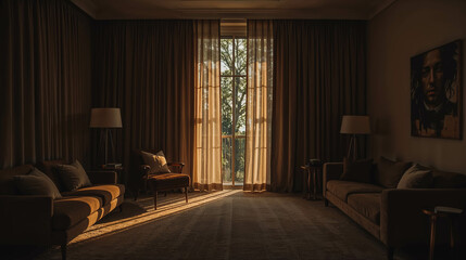 Cozy Living Room with Soft Lighting and Elegant Decor