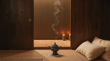 Serene Indoor Space with Incense and Candles