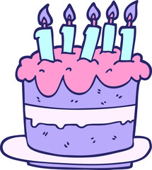 cartoon doodle birthday cake in bright neon color