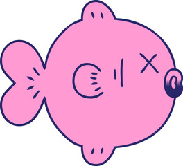 gradient shaded quirky cartoon fish  in bright neon color