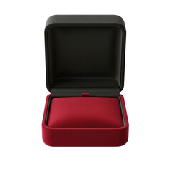 Empty black jewelry box with red velvet
