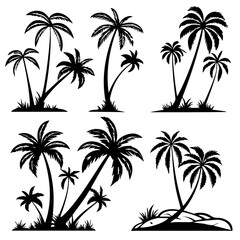 Palm Tree Silhouettes PNG  Tropical Vector Clipart with Transparent Background for Beach Designs, Logos & Summer Decor.