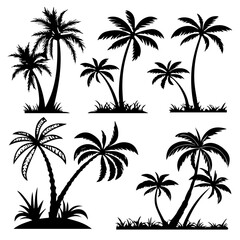 Palm Tree Silhouettes PNG  Tropical Vector Clipart with Transparent Background for Beach Designs, Logos & Summer Decor.