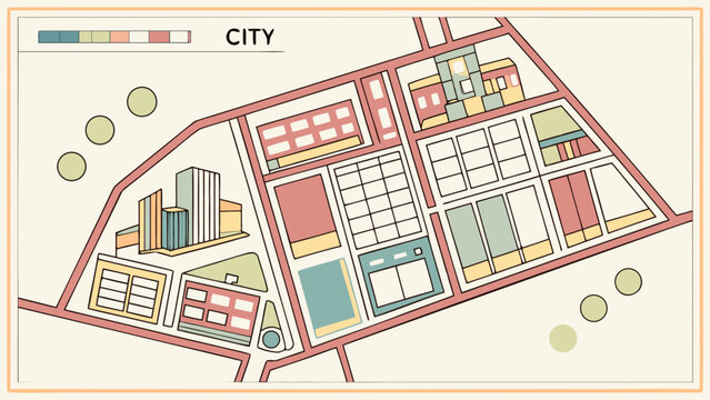 City map illustration of urban planning with streets buildings and green spaces for design projects