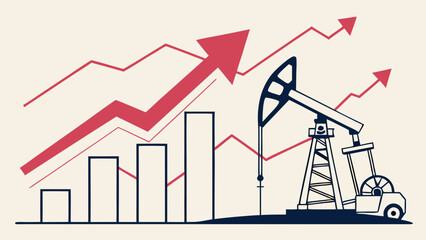 Oil price increase graph and oil rig illustration showing rising fuel costs and energy market trends