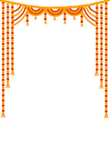 indian hindu wedding elements vector marigold floral garland vector, wedding and festival decoration, border flower decoration with transparent background