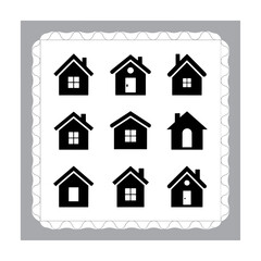 House icon set showing various home and building symbols in a clean vector design