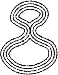 Shape resembling an hourglass, formed by curved concentric irregular lines, conveying a sense of balance and symmetry.