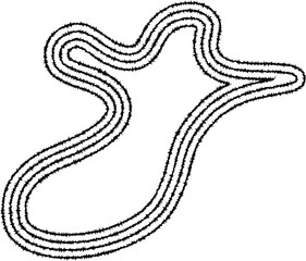 Asymmetrical fluid form created with irregular, concentric lines, creating a dynamic and organic shape.