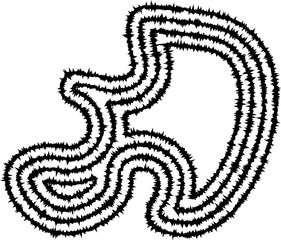 Creative shape with flowing blob-like contours created by irregular concentric lines, forming a dynamic organic figure.