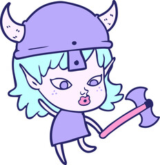 pretty cartoon viking elf girl in bright neon color