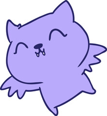 freehand drawn cartoon of cute kawaii bat in bright neon color