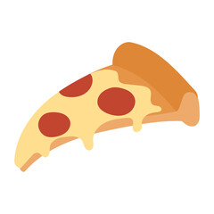 Flat illustration of a pizza slice. Hand-drawn cheesy slice with pepperoni toppings. Fun, tasty food in doodle style, isolated on white. Vector for fast food, menu