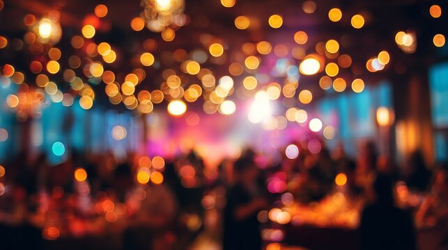 Festive gathering with blurred lights creating a warm, inviting ambiance for celebrating special moments together at the evening event