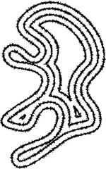 A soft, abstract shape formed by concentric, curving lines that create a fluid, organic structure with minimal contours.
