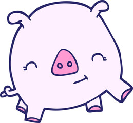 cartoon doodle happy pig in bright neon color