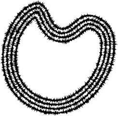 A fluid, organic element composed of concentric curving lines, giving the shape a floating, dynamic appearance.