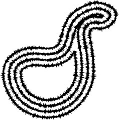An unrefined organic shape formed by irregular, concentric curved lines that create a dynamic and fluid abstract form.