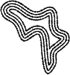 An unstructured blob shape formed by concentric, curving lines that create an irregular, fluid, and dynamic design.