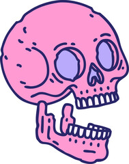 iconic tattoo style image of a skull in bright neon color
