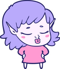 pretty cartoon elf girl in bright neon color